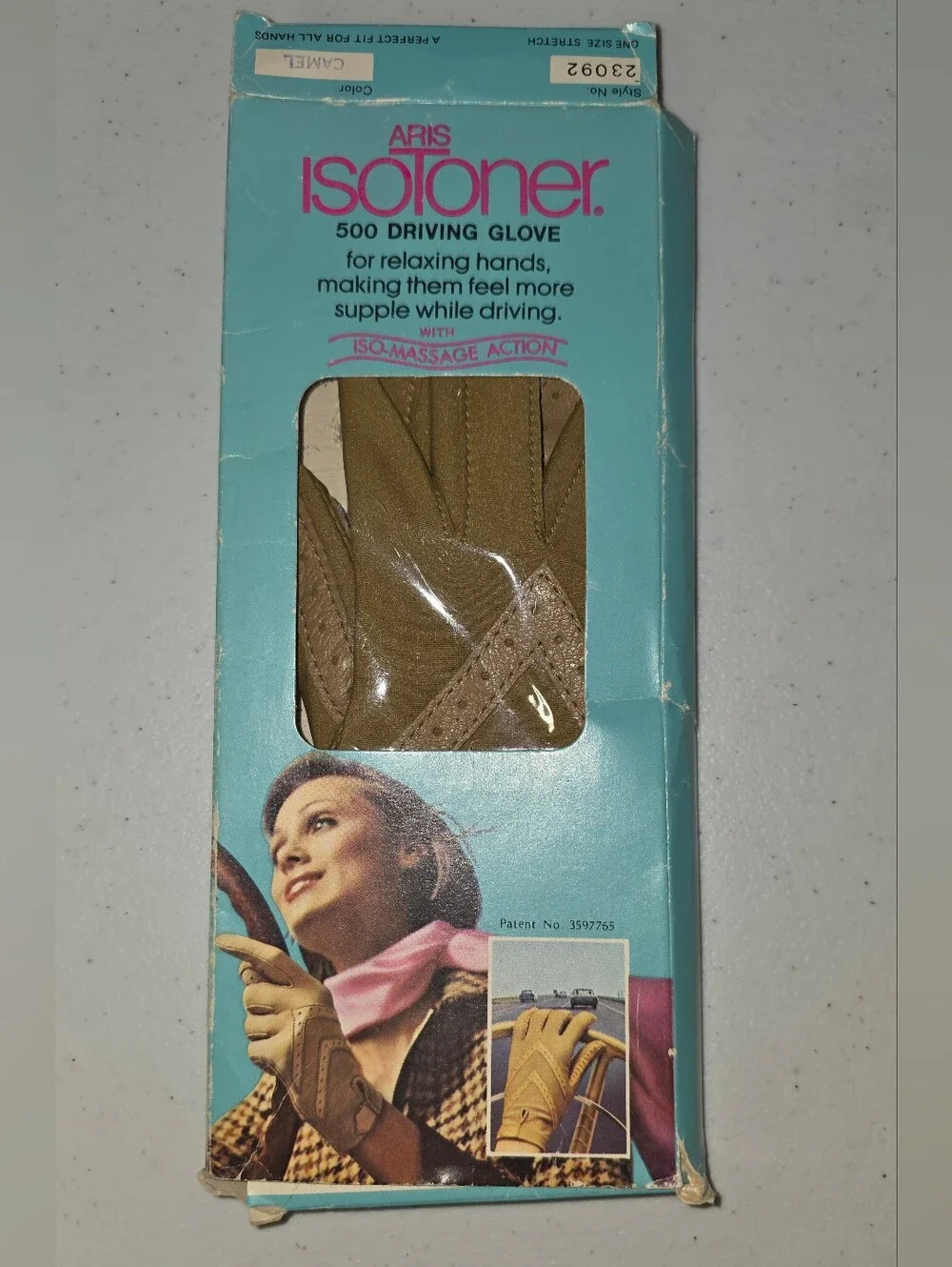 Vintage Aris Isotoner 500 Driving Gloves Camel Tan Stretch Leather OSFM